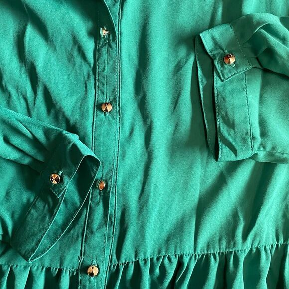 Papaya Women's Green Button Up Blouse with Peplum High Low Hem Size M - Picture 7 of 9